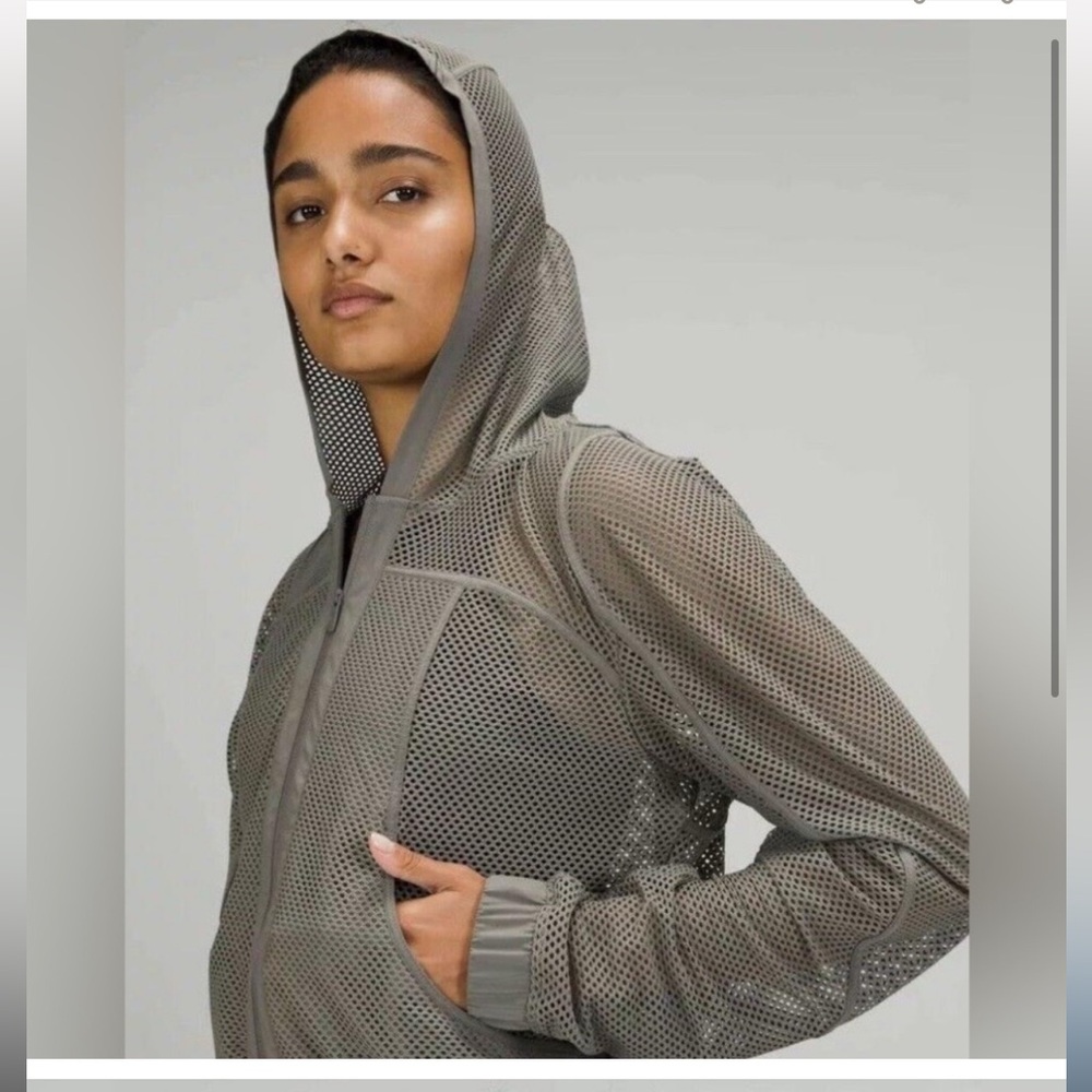 New Lululemon Relaxed open knit Jacket with full zip hood grey sage grunge style